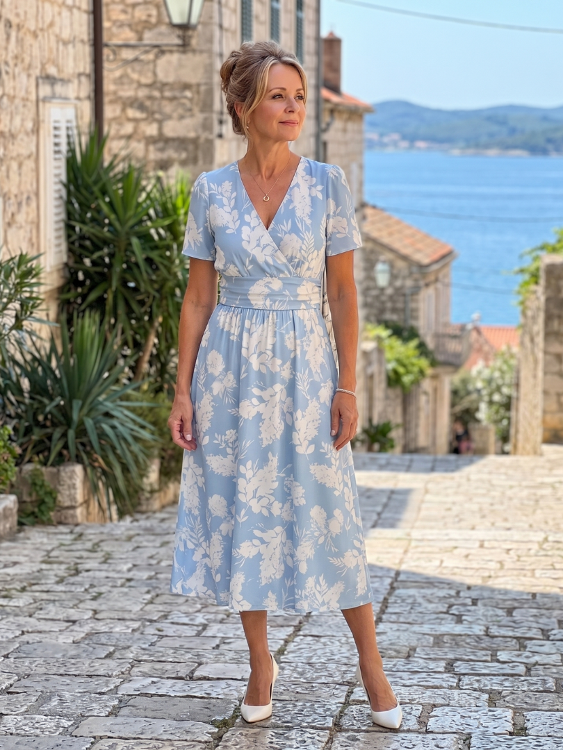 NORIA | Vestido de largo medio de manga corta con estampado floral