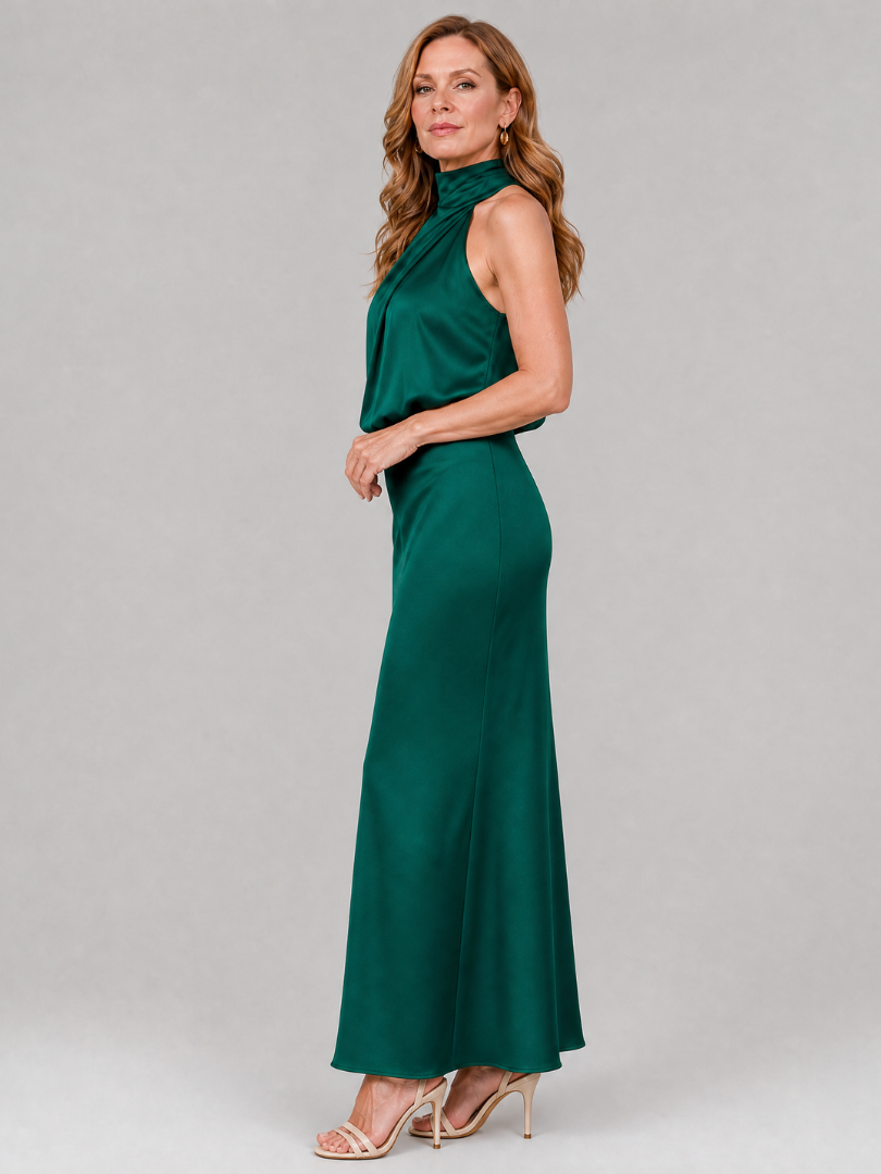 NORIA | Vestido de largo medio sin mangas con escote drapeado