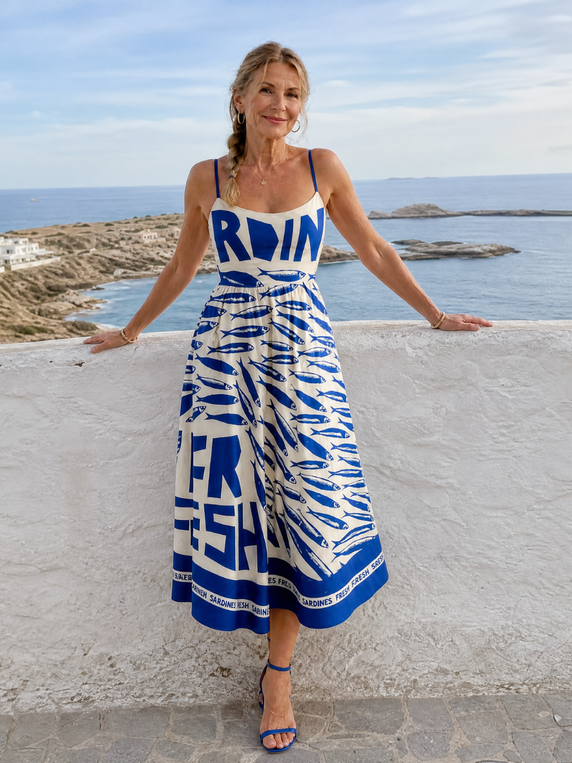 NORIA | Vestido de largo medio estampado con motivos de peces