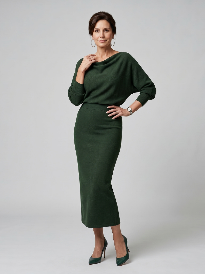 NORIA | Vestido de largo medio entallado con escote drapeado