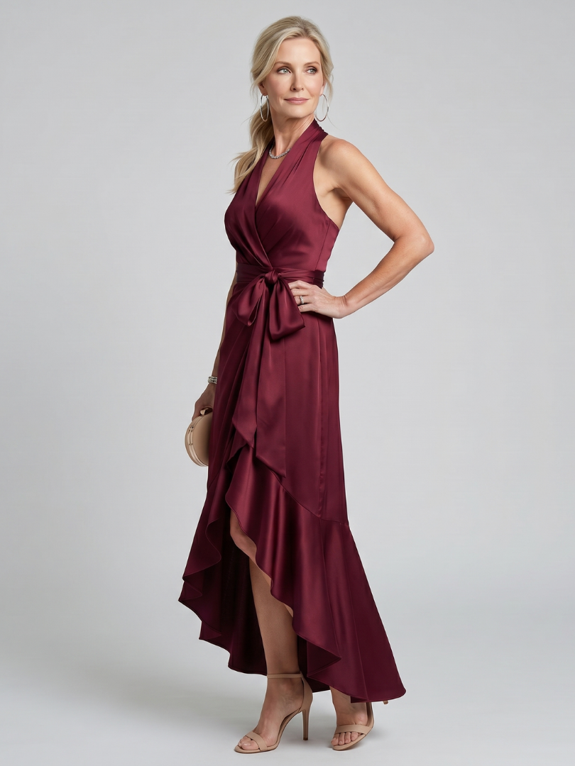 NORIA | Vestido de largo medio asimétrico con escote al cuello