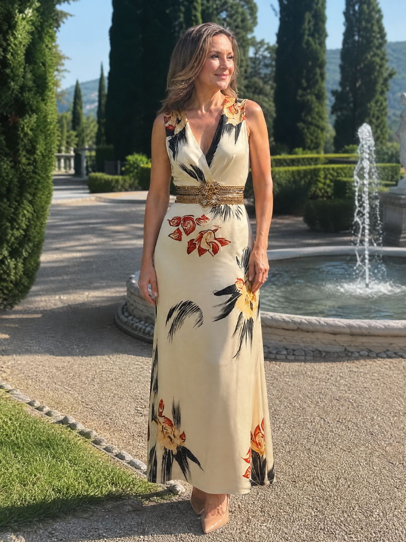 NORIA | Vestido de largo medio sin mangas con estampado floral