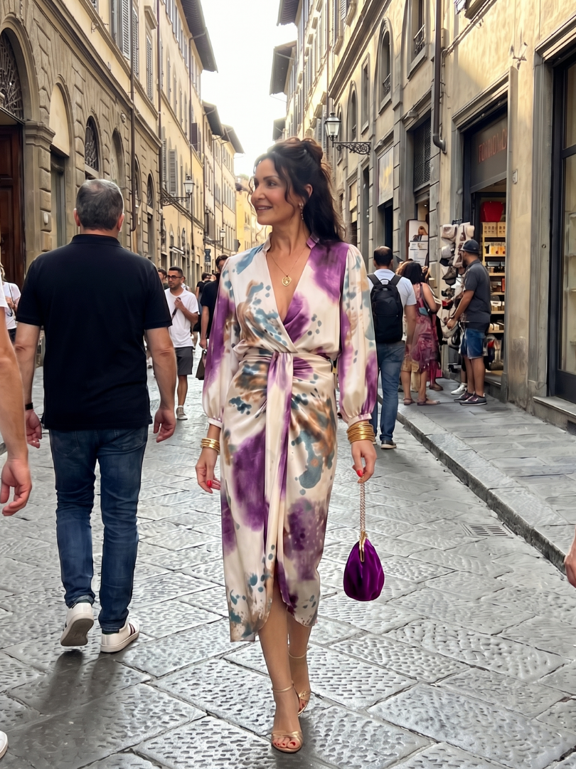 NORIA | Vestido de largo medio estampado con lazada en la cintura