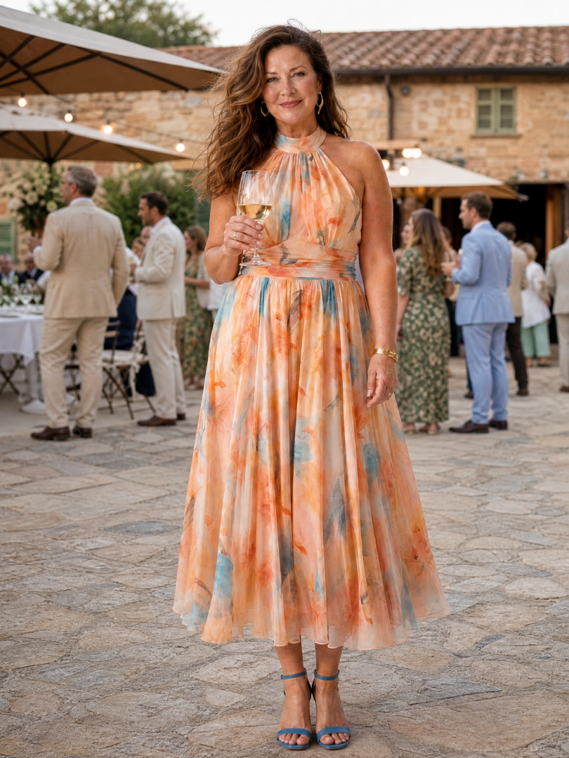 NORIA | Vestido de largo medio con suave escote al cuello