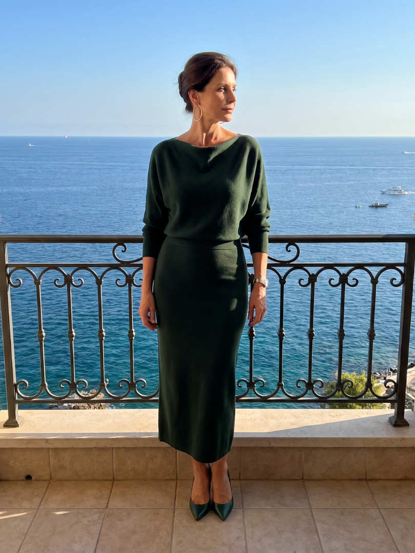 NORIA | Vestido de largo medio entallado con escote drapeado