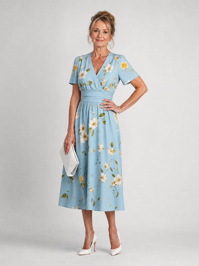 NORIA | Vestido de largo medio de manga corta con estampado floral