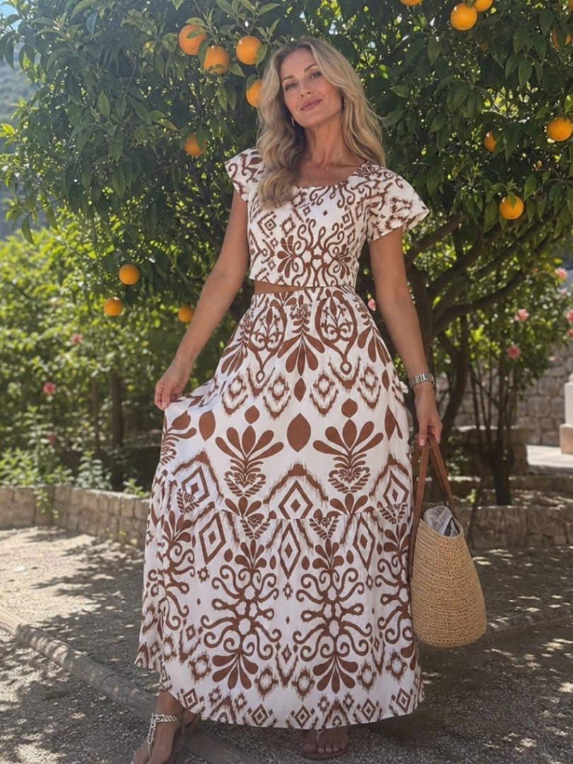 NORIA | Vestido de largo medio de manga corta con falda evasé
