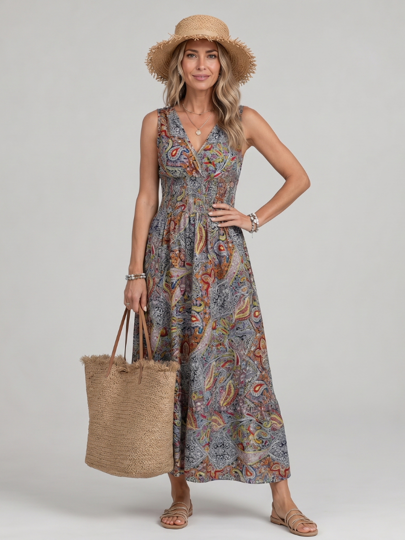 NORIA | Vestido de largo medio sin mangas con estampado paisley