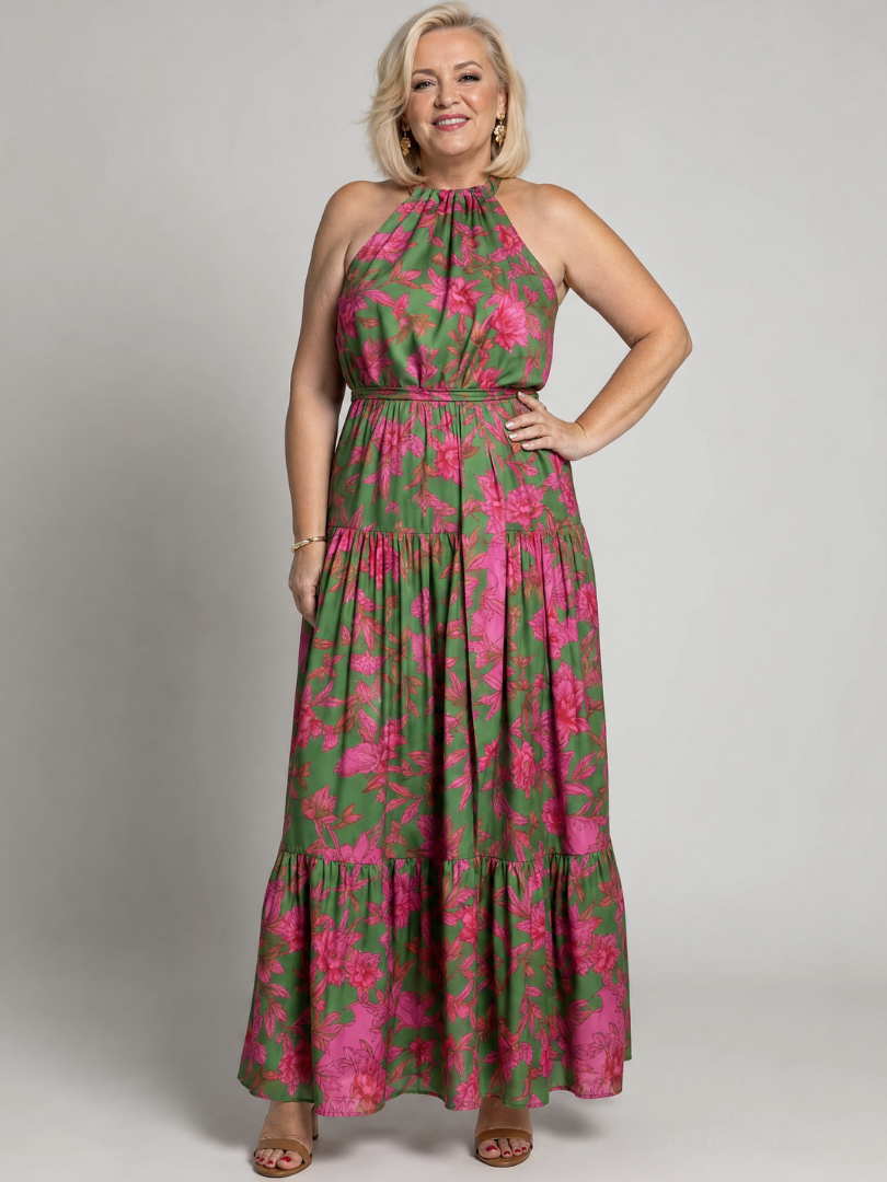NORIA | Vestido de largo medio drapeado con escote al cuello