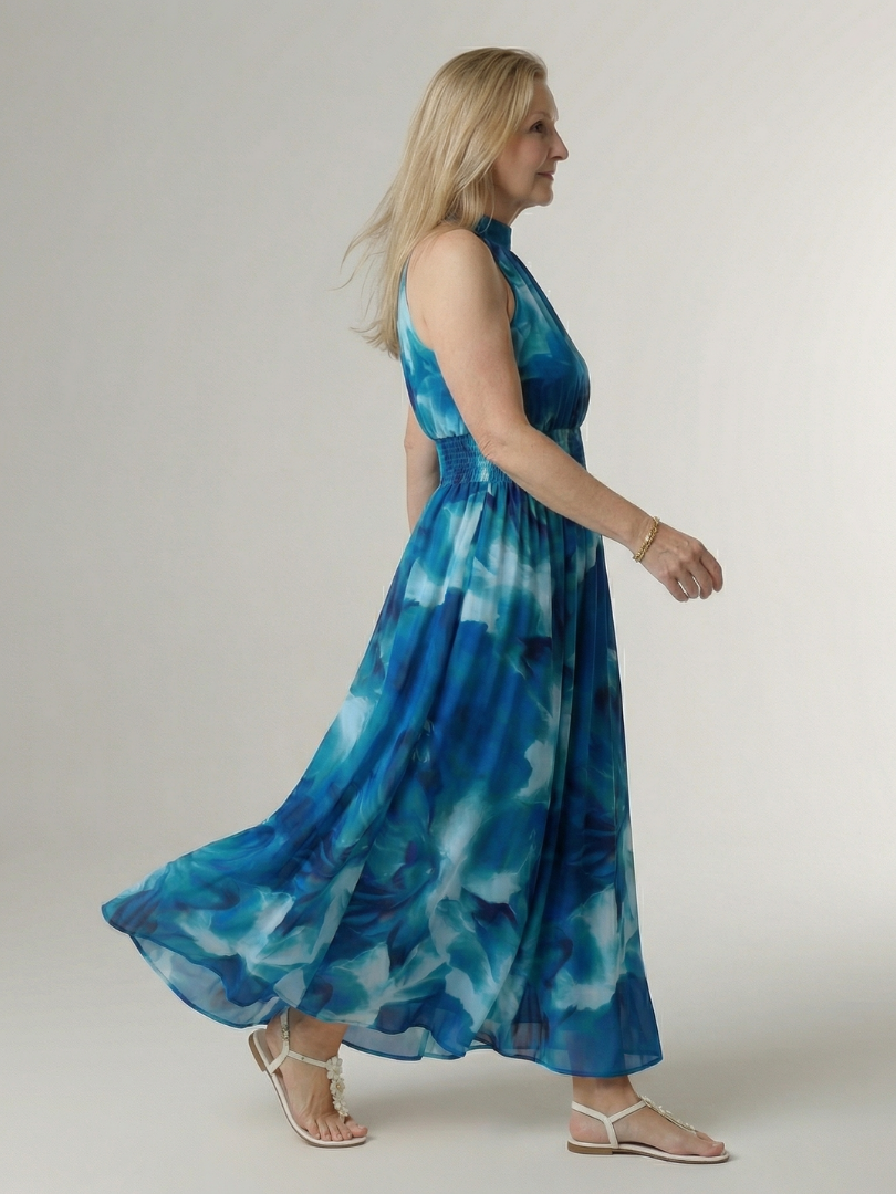NORIA | Vestido de largo medio fruncido con escote al cuello