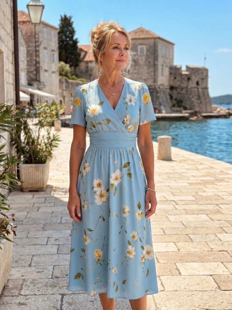 NORIA | Vestido de largo medio de manga corta con estampado floral