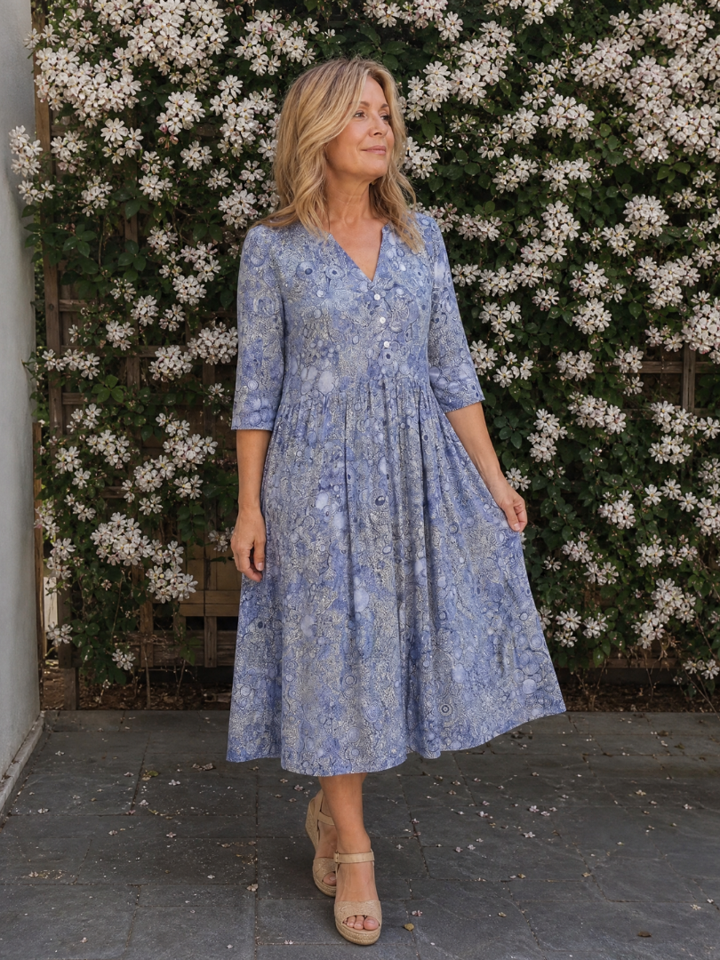 NORIA | Vestido de largo medio retro de manga tres cuartos