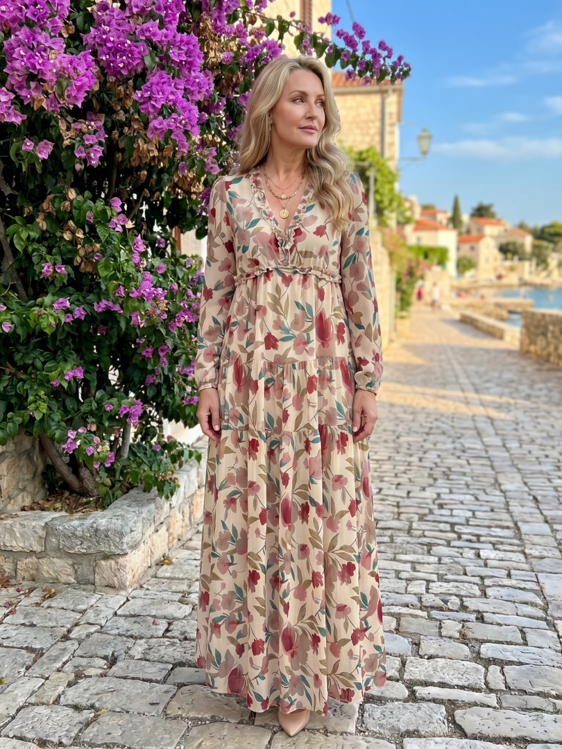 NORIA | Vestido largo de manga larga con estampado floral