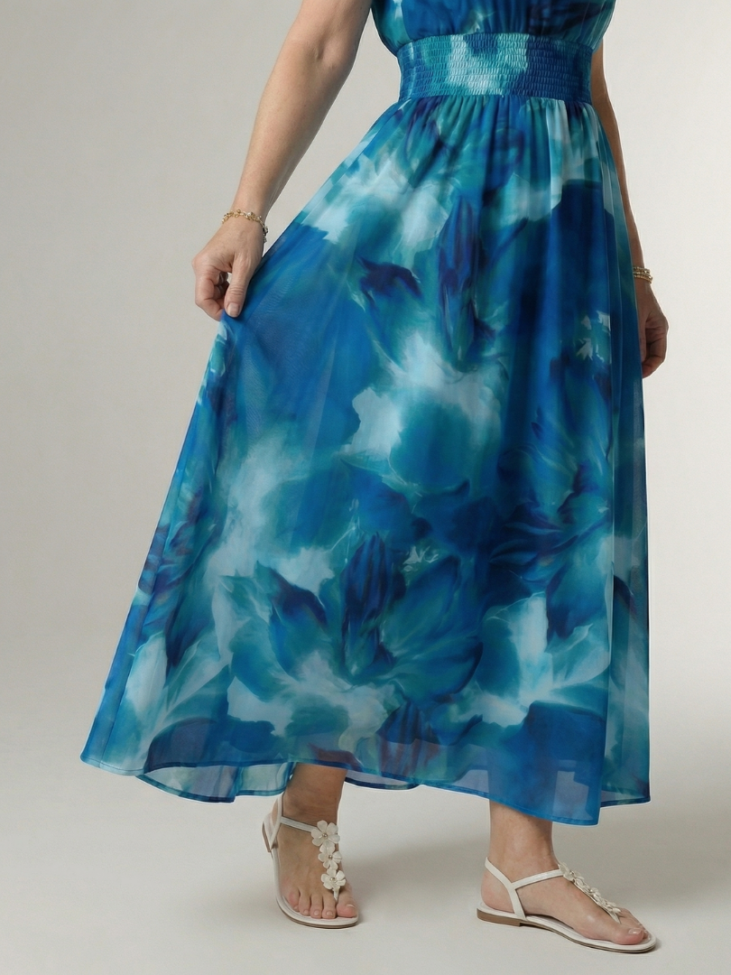 NORIA | Vestido de largo medio fruncido con escote al cuello