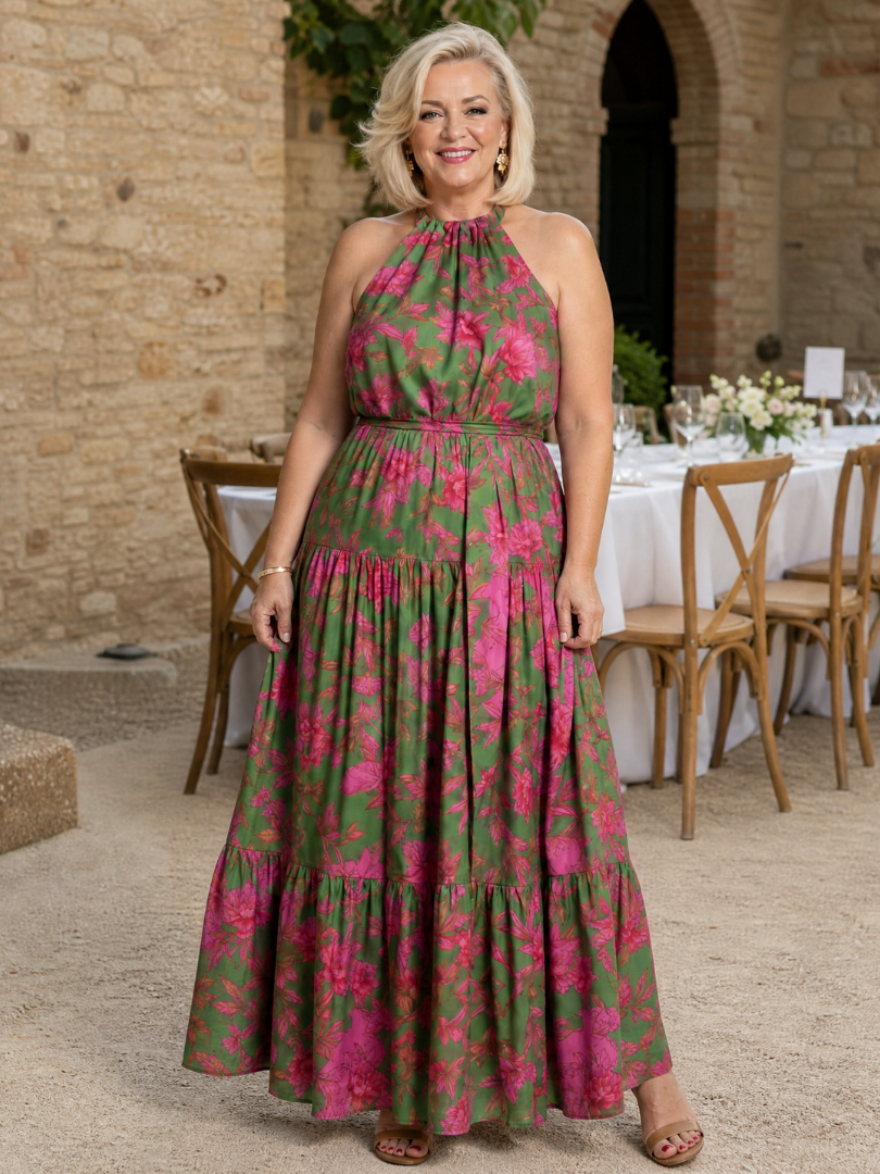 NORIA | Vestido de largo medio drapeado con escote al cuello