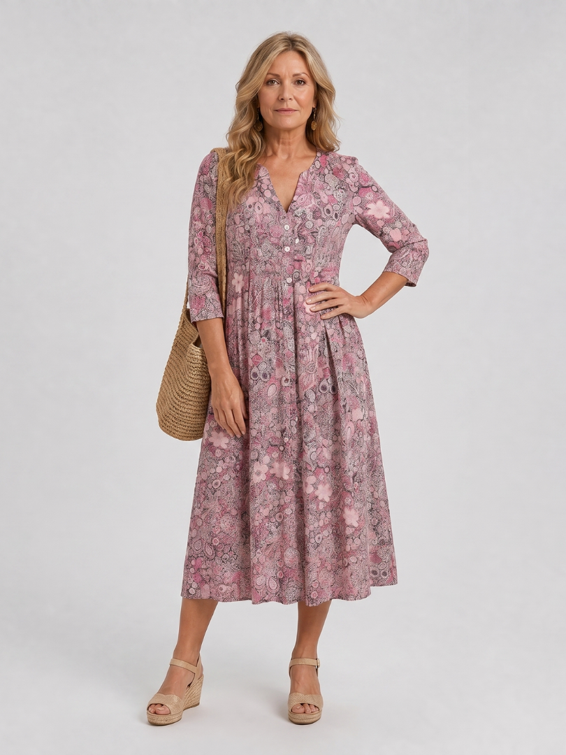 NORIA | Vestido de largo medio retro de manga tres cuartos