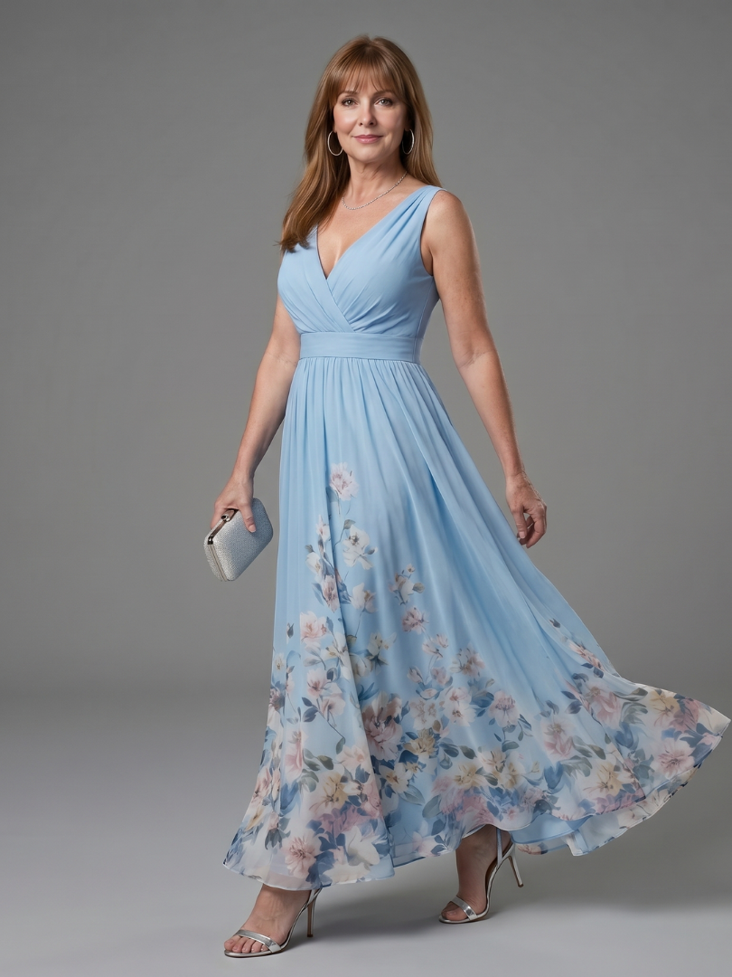 NORIA | Vestido de largo medio sin mangas con escote en V y bajo floral