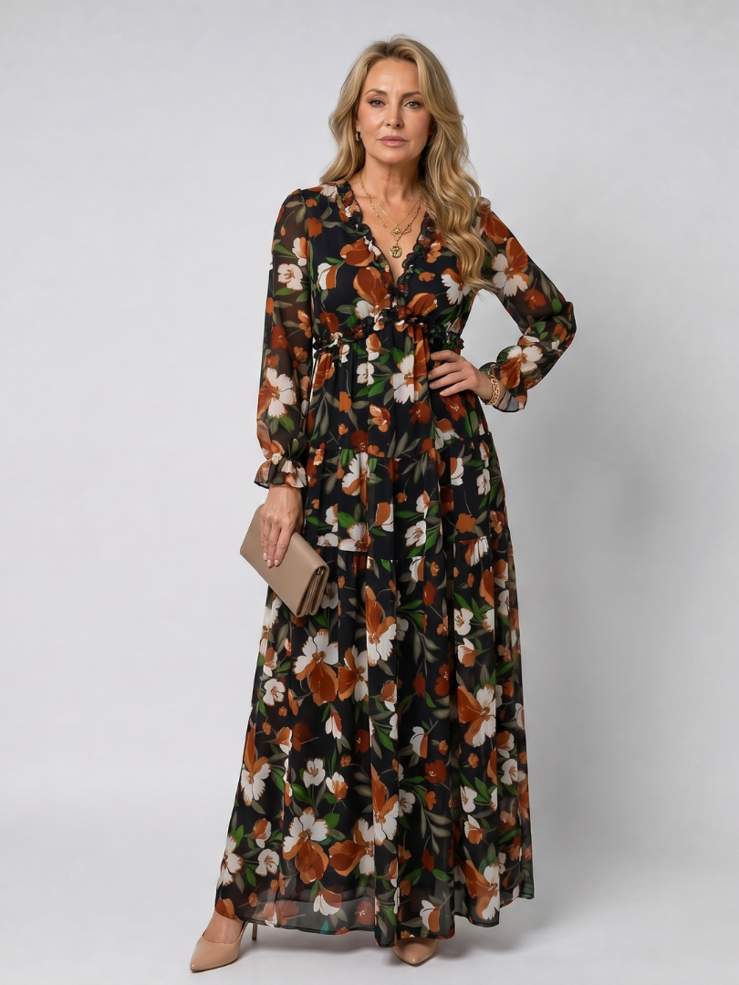 NORIA | Vestido largo de manga larga con estampado floral