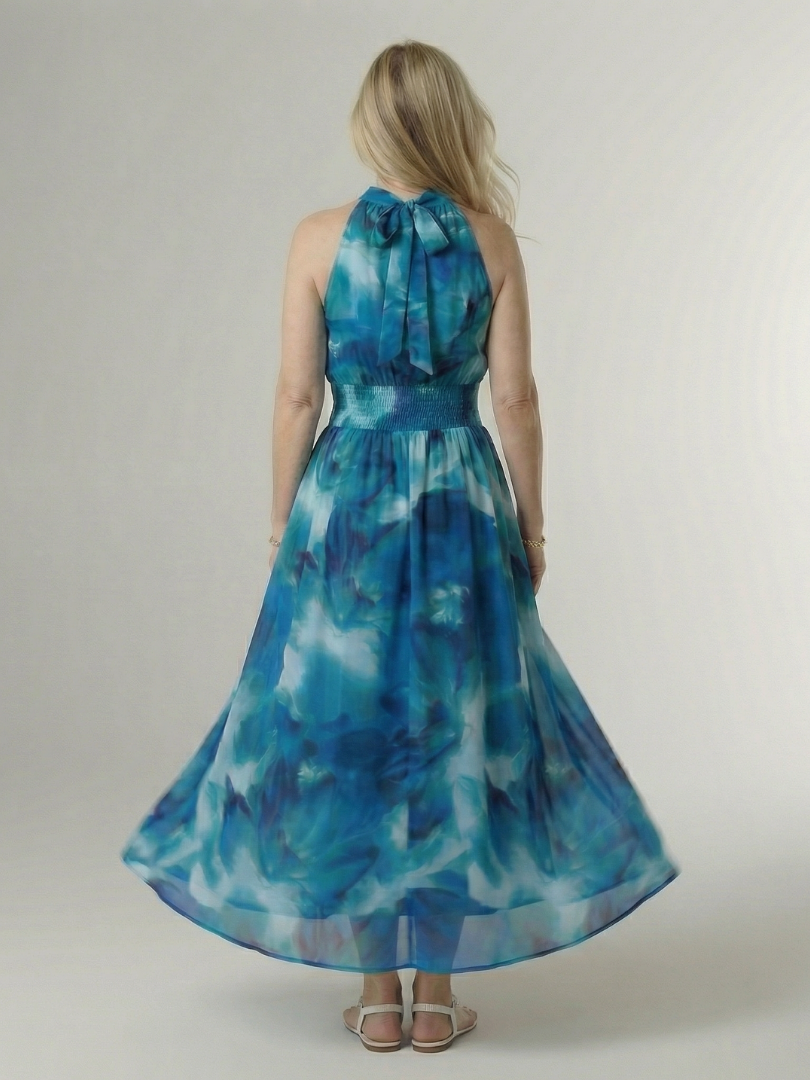 NORIA | Vestido de largo medio fruncido con escote al cuello