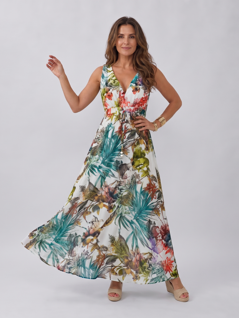 NORIA | Vestido de largo medio sin mangas con cintura imperio