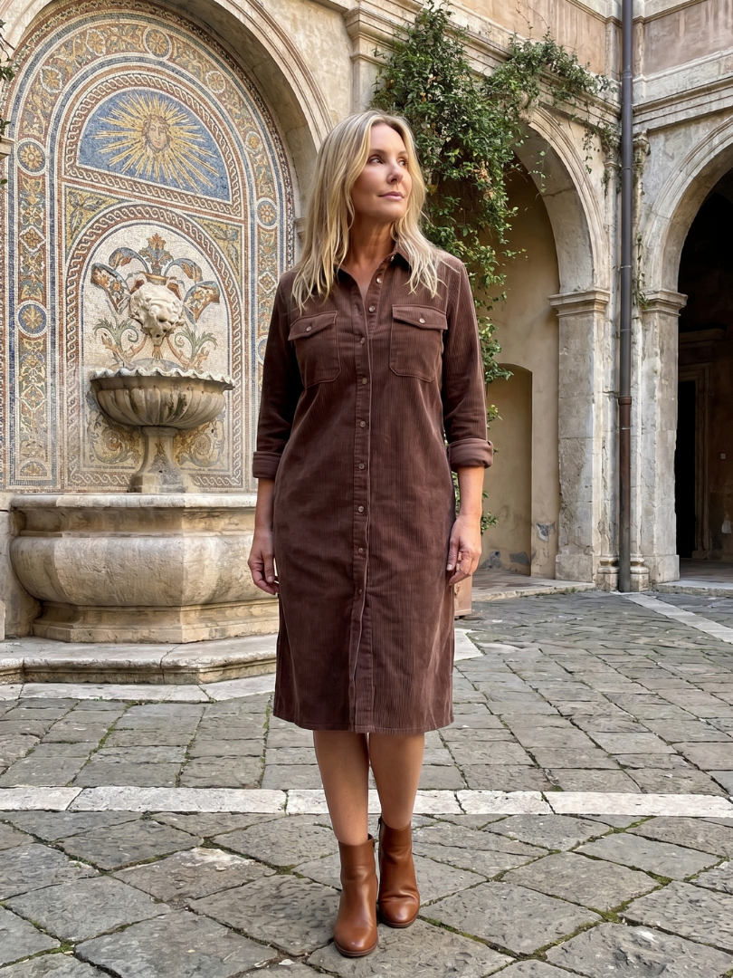 NORIA | Vestido de largo medio de manga larga con bolsillos de solapa