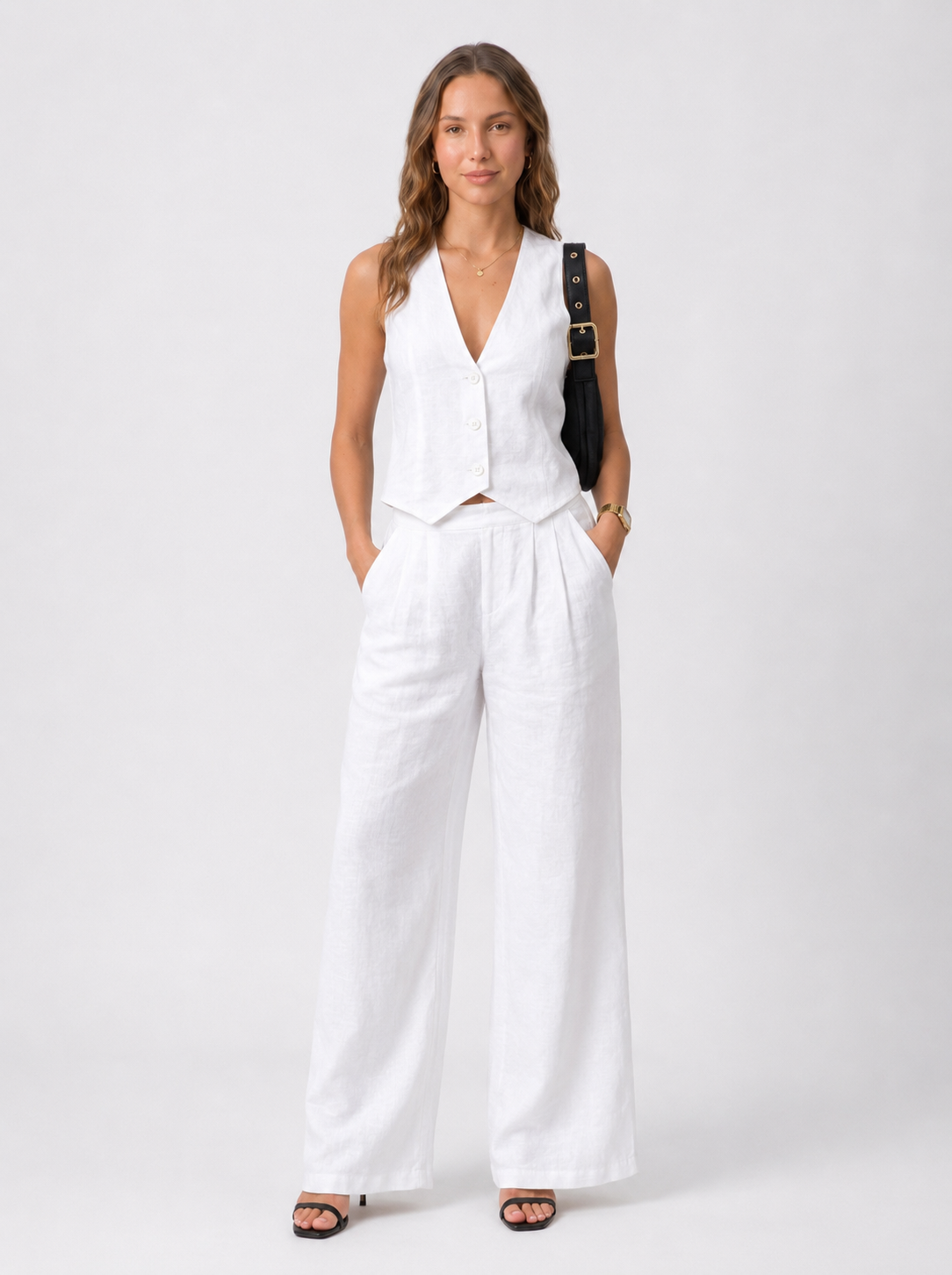 MAËLLE – Ensemble gilet et pantalon blanc