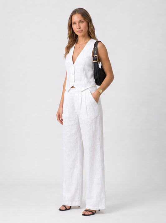 MAËLLE – Ensemble gilet et pantalon blanc