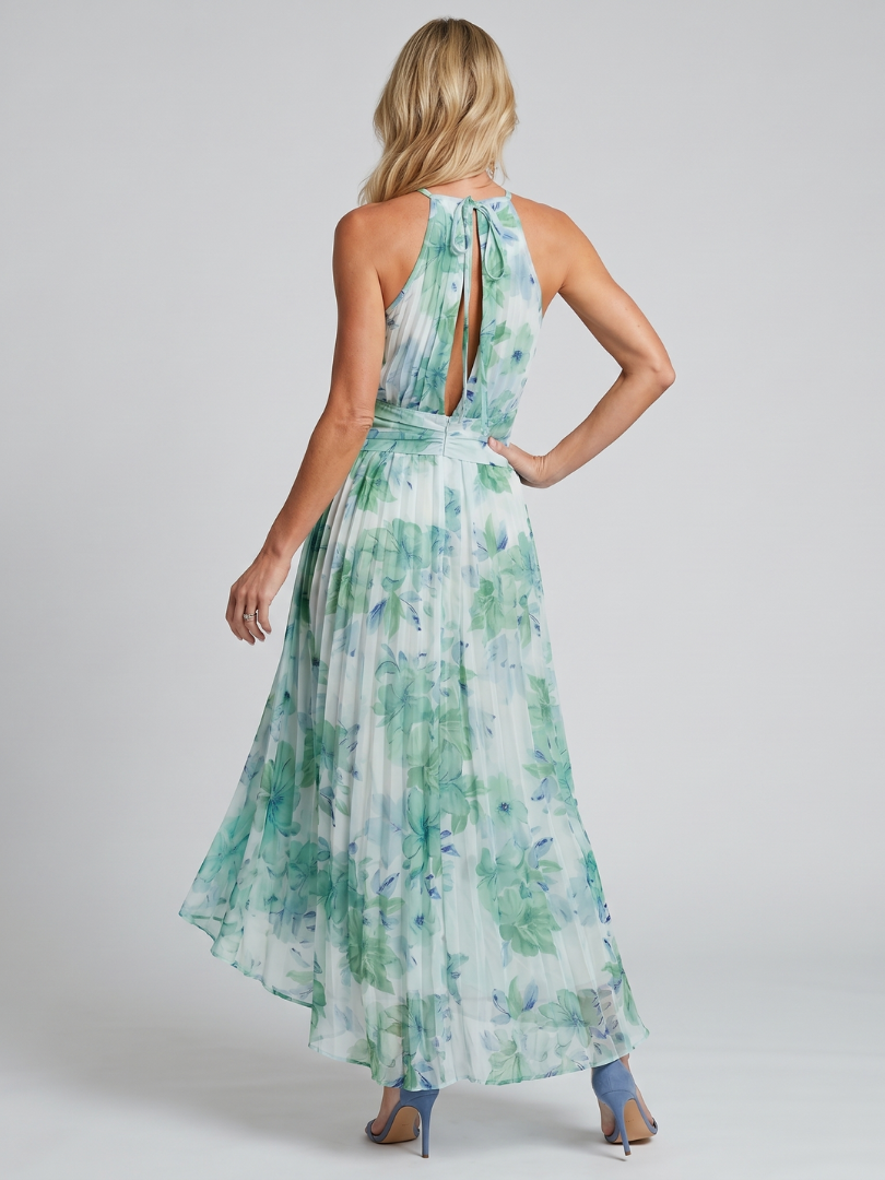 NORIA | Vestido de largo medio plisado de tirantes con delicado estampado floral