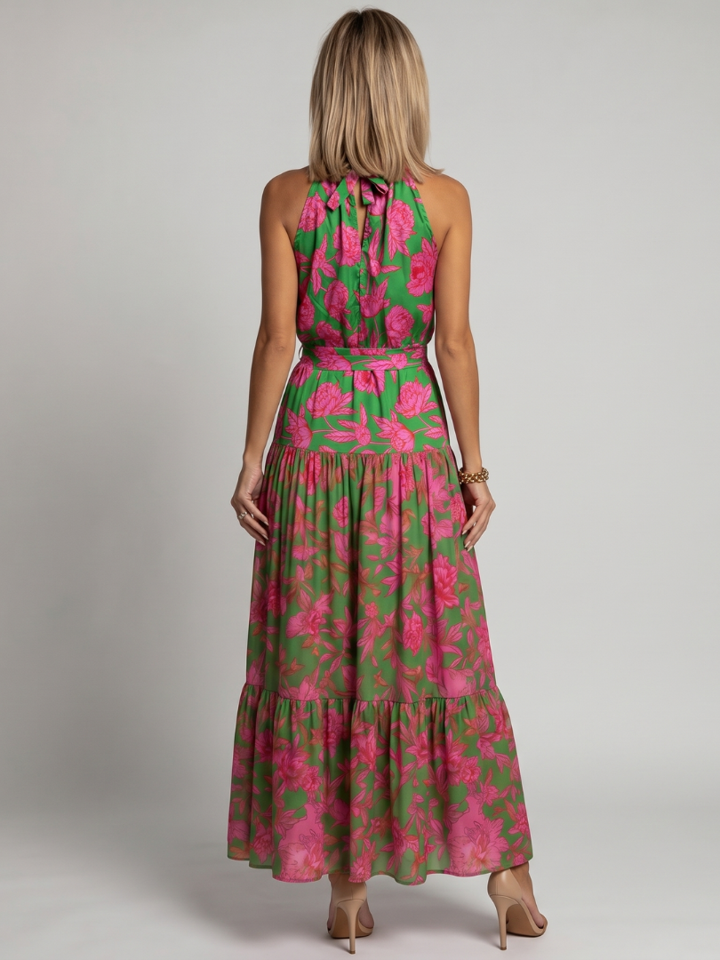 NORIA | Vestido de largo medio drapeado con escote al cuello